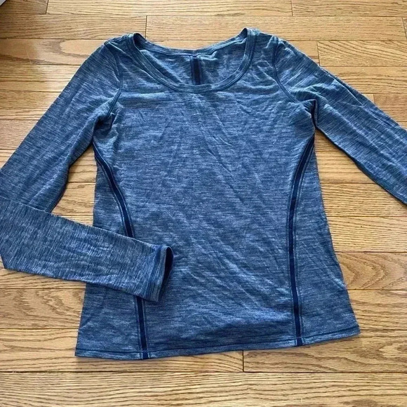 [4]Lululemon Intensi-Tee Long  Sleeve Heathered Hero Blue / Hero Blue - Picture 4 of 8